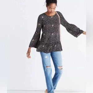 🌸Madewell Silk Fiesta Paisley Peplum Blouse Bell-Sleeve Style G1463 size small